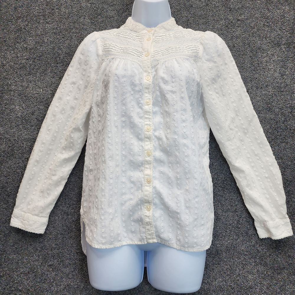 Pilcro Anthropologie Women Swiss Dot Pintuck Lace Boho Cottagecore Blouse Size 2